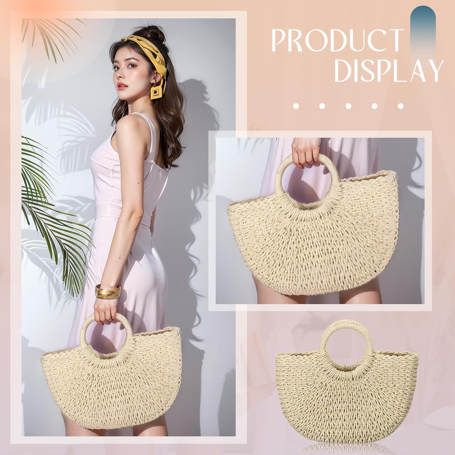 Frienda Straw Tote Bag Summer Beach Bag Handmade Straw Rattan Woven Handbag for Women Travel - Image 6