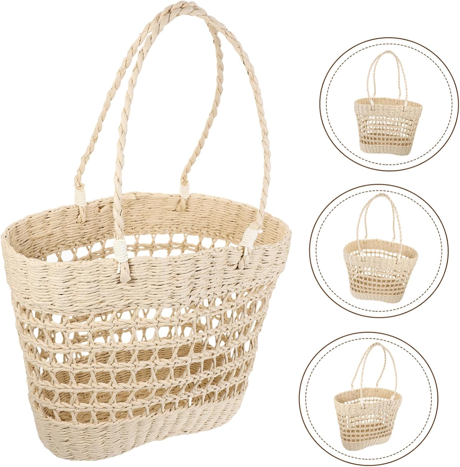 Garneck Woven Beach Tote Bag for Women Hollow Design Aesthetic Straw Handbag Portable and Lightweight Summer Tote for Travel Vacation and Daily Use - Image 6