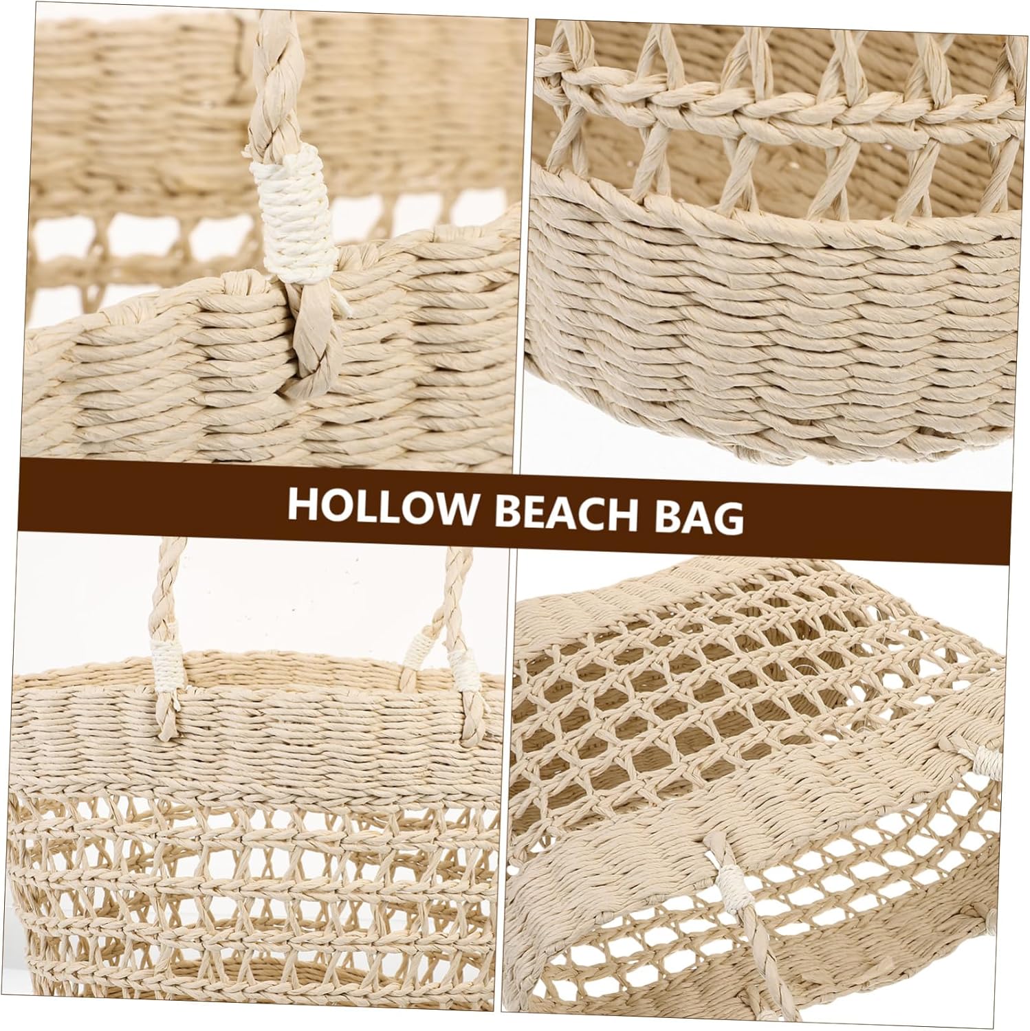 Garneck Woven Beach Tote Bag for Women Hollow Design Aesthetic Straw Handbag Portable and Lightweight Summer Tote for Travel Vacation and Daily Use - Image 4