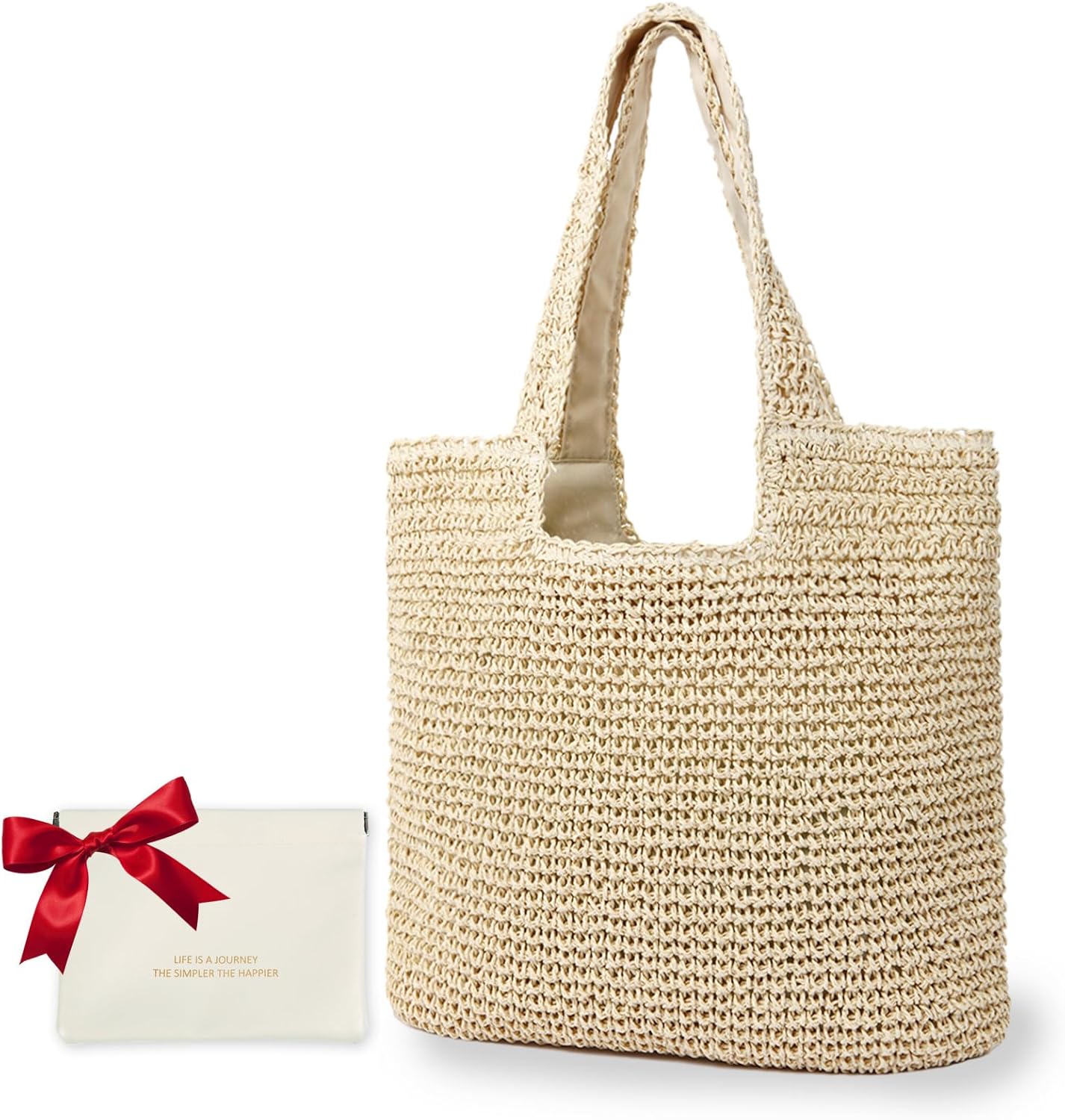 GERYUAEG Large Straw Beach Bag for Women with Coin Purse, Woven Tote Bag Summer bag Travel Shoulder Handbag