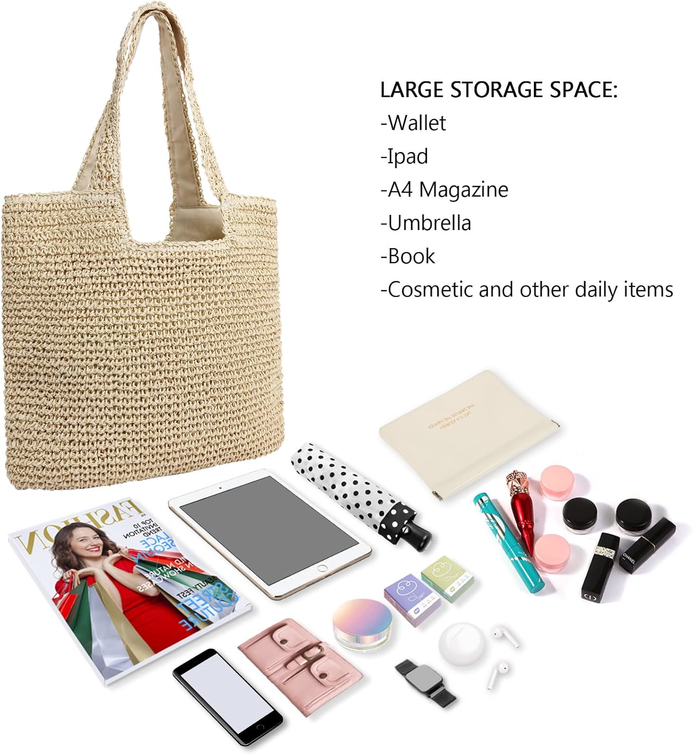 GERYUAEG Large Straw Beach Bag for Women with Coin Purse, Woven Tote Bag Summer bag Travel Shoulder Handbag - Image 4
