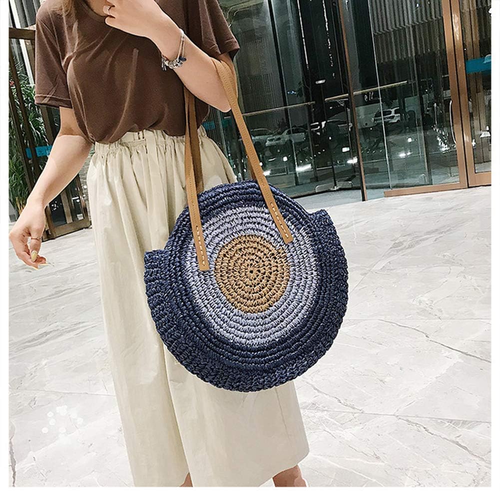 GL-Turelifes Round Summer Straw Bag Big Weave Handbags Beach Shoulder Bags Vocation Tote HandbagsTravel Bag for Women - Image 6