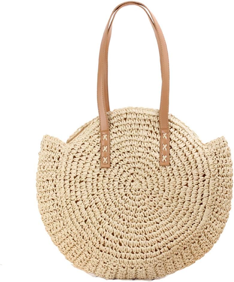 GL-Turelifes Round Summer Straw Bag Big Weave Handbags Beach Shoulder Bags Vocation Tote HandbagsTravel Bag for Women - Image 9