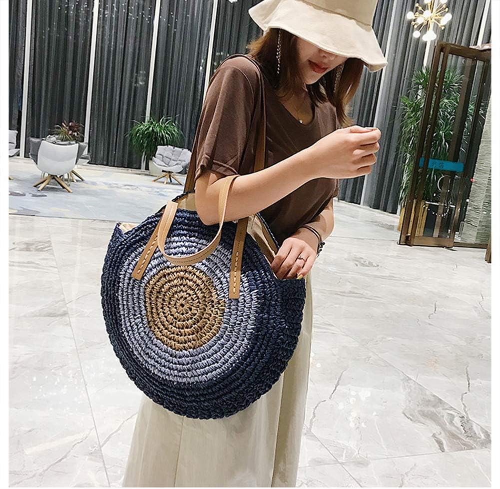 GL-Turelifes Round Summer Straw Bag Big Weave Handbags Beach Shoulder Bags Vocation Tote HandbagsTravel Bag for Women - Image 7