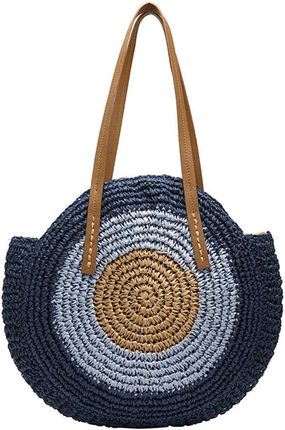 GL-Turelifes Round Summer Straw Bag Big Weave Handbags Beach Shoulder Bags Vocation Tote HandbagsTravel Bag for Women