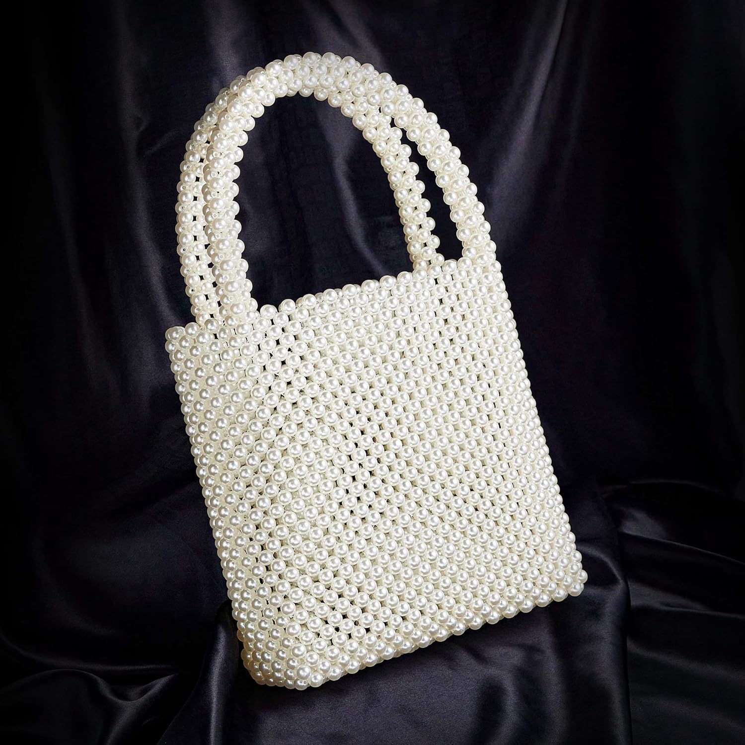 Grandxii Pearl Clutch Purse White Summer Handbag Tote Bag Evening Party Bag With Pearls For Women - Image 6