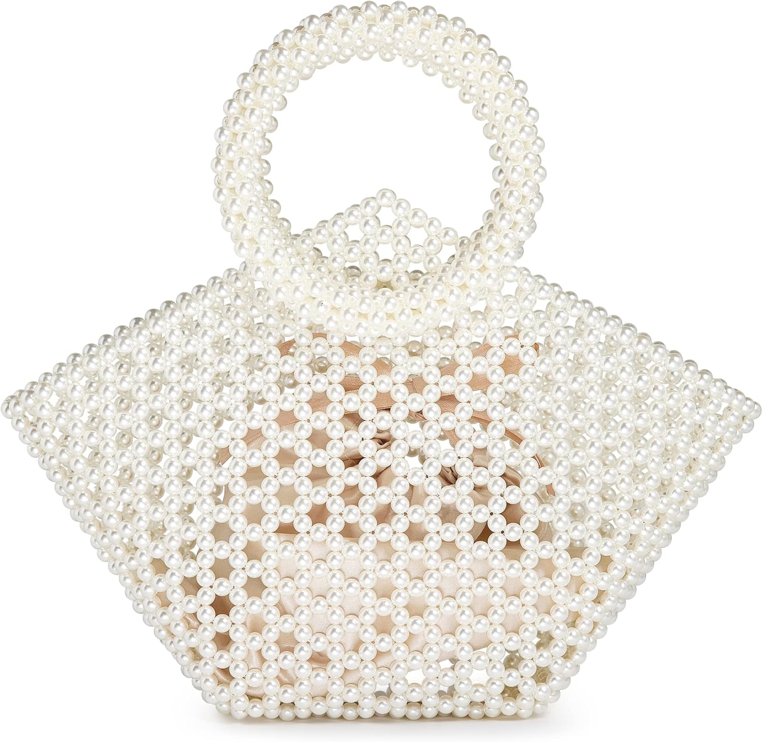 Grandxii Pearl Clutch Purse White Summer Handbag Tote Bag Evening Party Bag With Pearls For Women - Image 8