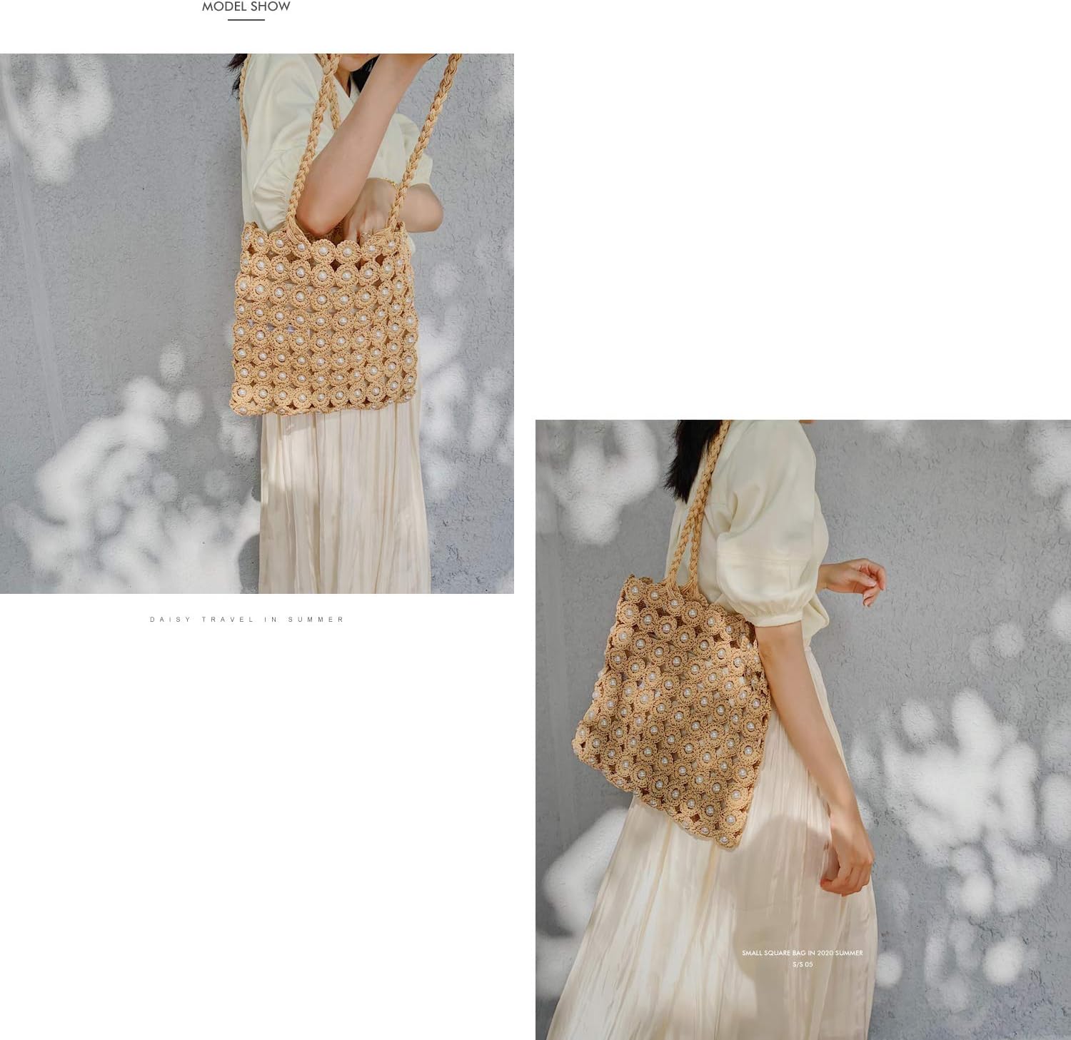 Hand-woven Hollow Out Soft Straw Shoulder Bag with Pearl Flower, Boho Straw Handle Tote Summer Beach Bag Handbag - Image 7