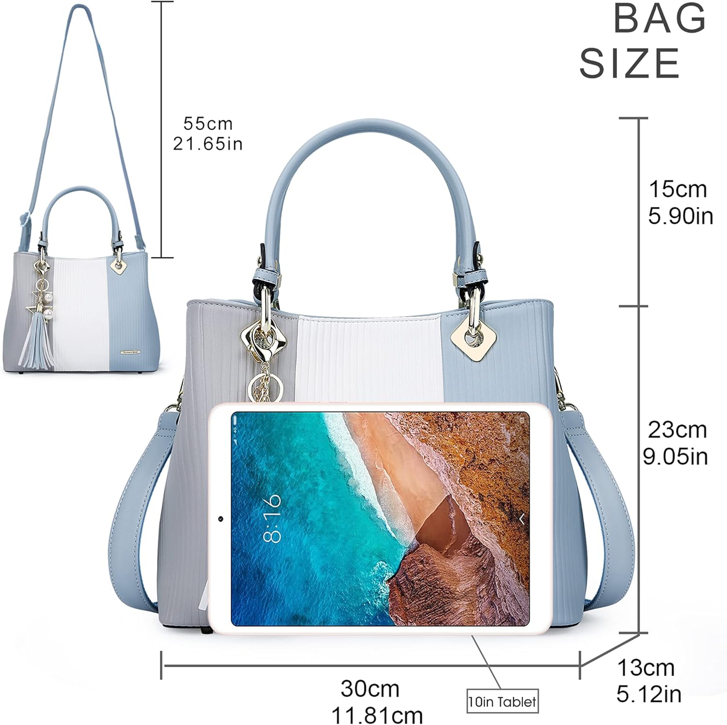 Handbags for Women with Multiple Internal Pockets in Pretty Color Combination, Women's Satchel Handbag - Image 6