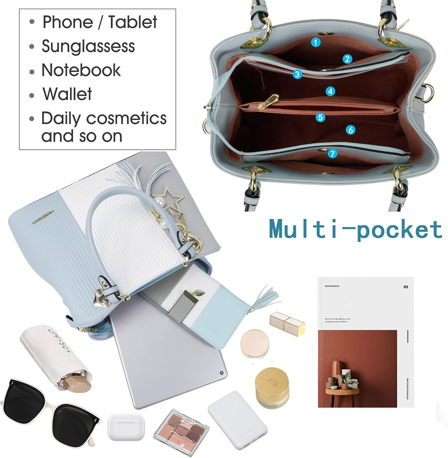 Handbags for Women with Multiple Internal Pockets in Pretty Color Combination, Women's Satchel Handbag - Image 5