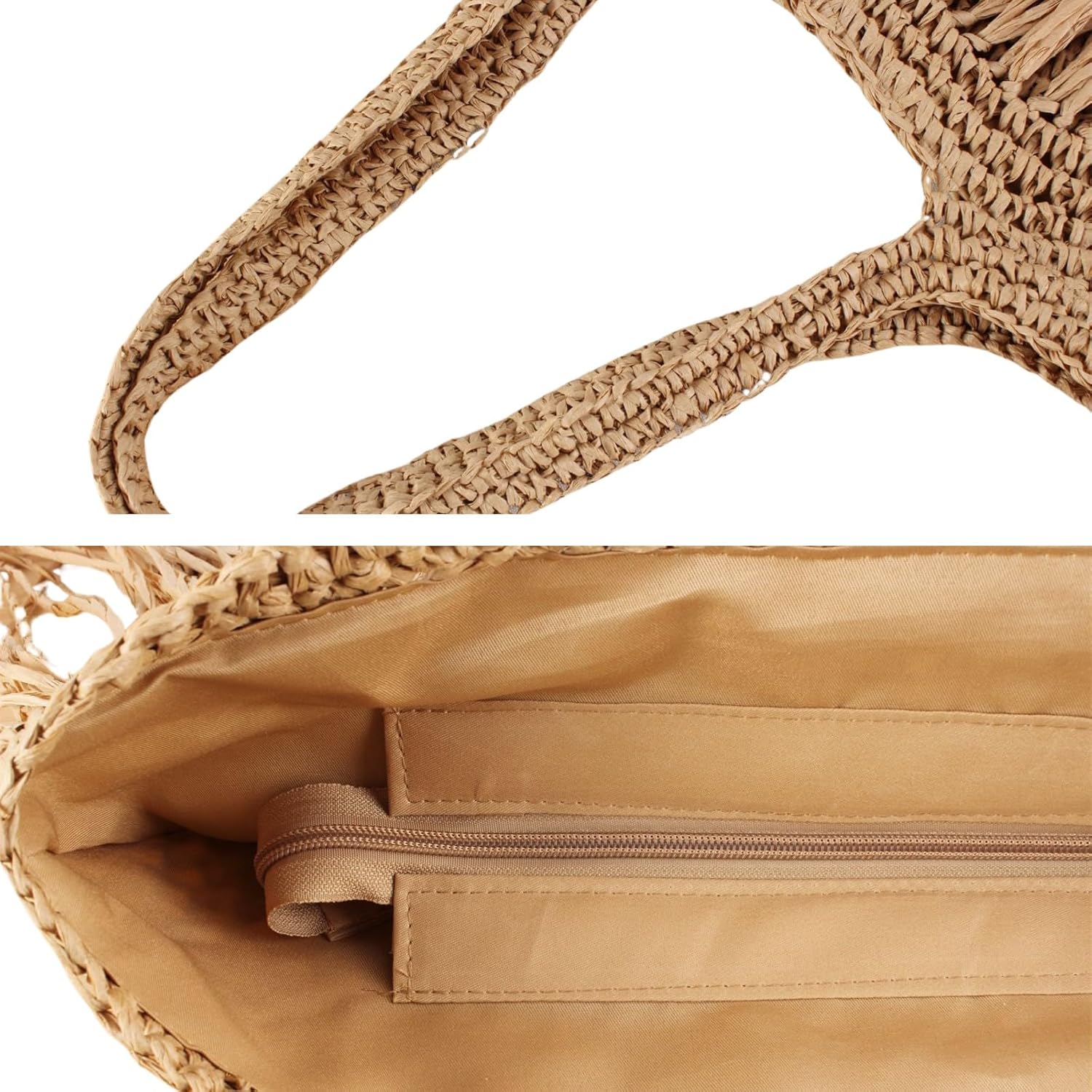 Handwoven Fringe Straw Beach Tote Bag for Women, 17.32 x 15.75 x 0.39 inches, Lightweight Woven Beach Bag for Women - Image 6