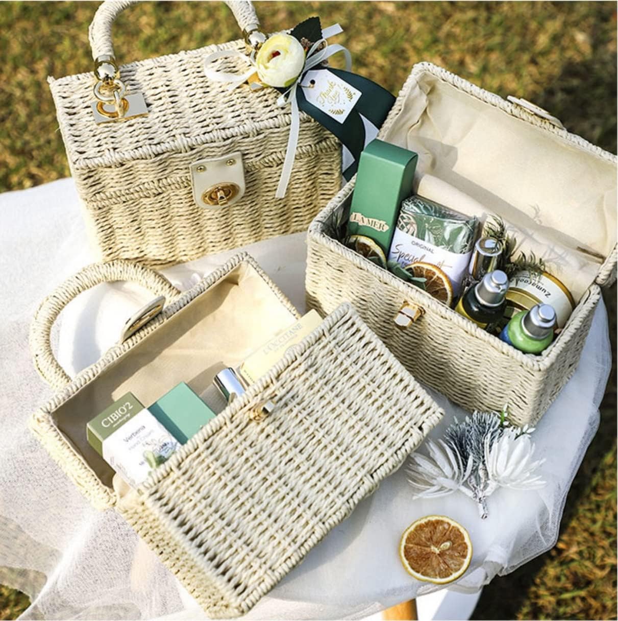 Handwoven Rattan vintage purse Bag Natural Chic Casual Handbag Beach Sea tote Basket Straw vacation Bag (Beige) - Image 4