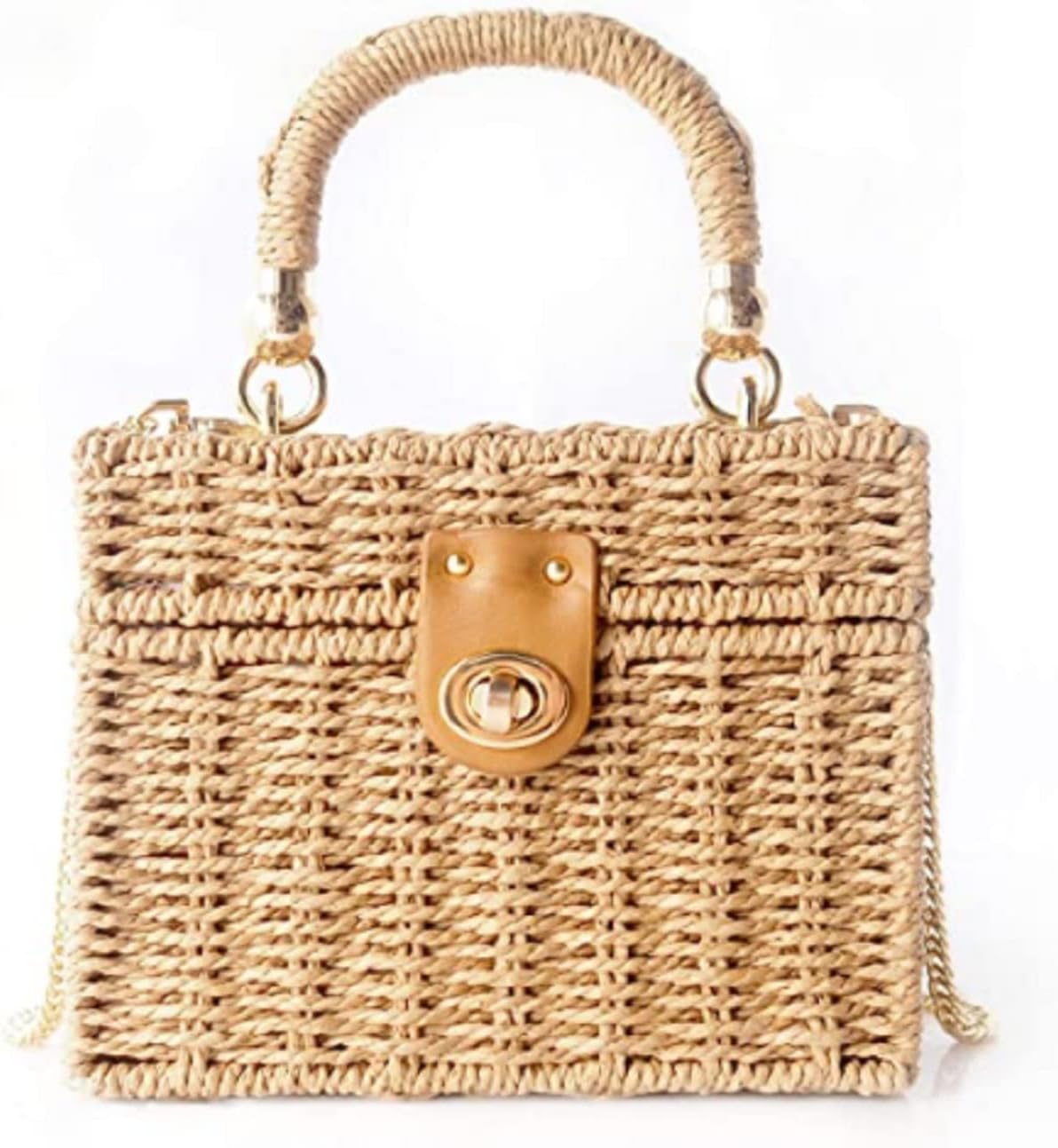 Handwoven Rattan vintage purse Bag Natural Chic Casual Handbag Beach Sea tote Basket Straw vacation Bag (Brown)