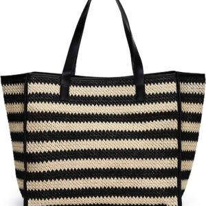 Herald Large Handmade Straw Tote Handbag for Women, Summer Beach Weaving Chic Woven Shoulder Purse Bags for Travel Vacation
