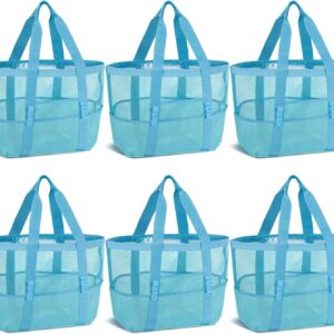 Hillban Large Mesh Beach Bag Tote Waterproof Lightweight Summer for Pool Travel Market Outdoor Camping(Sky Blue,6 Pcs)