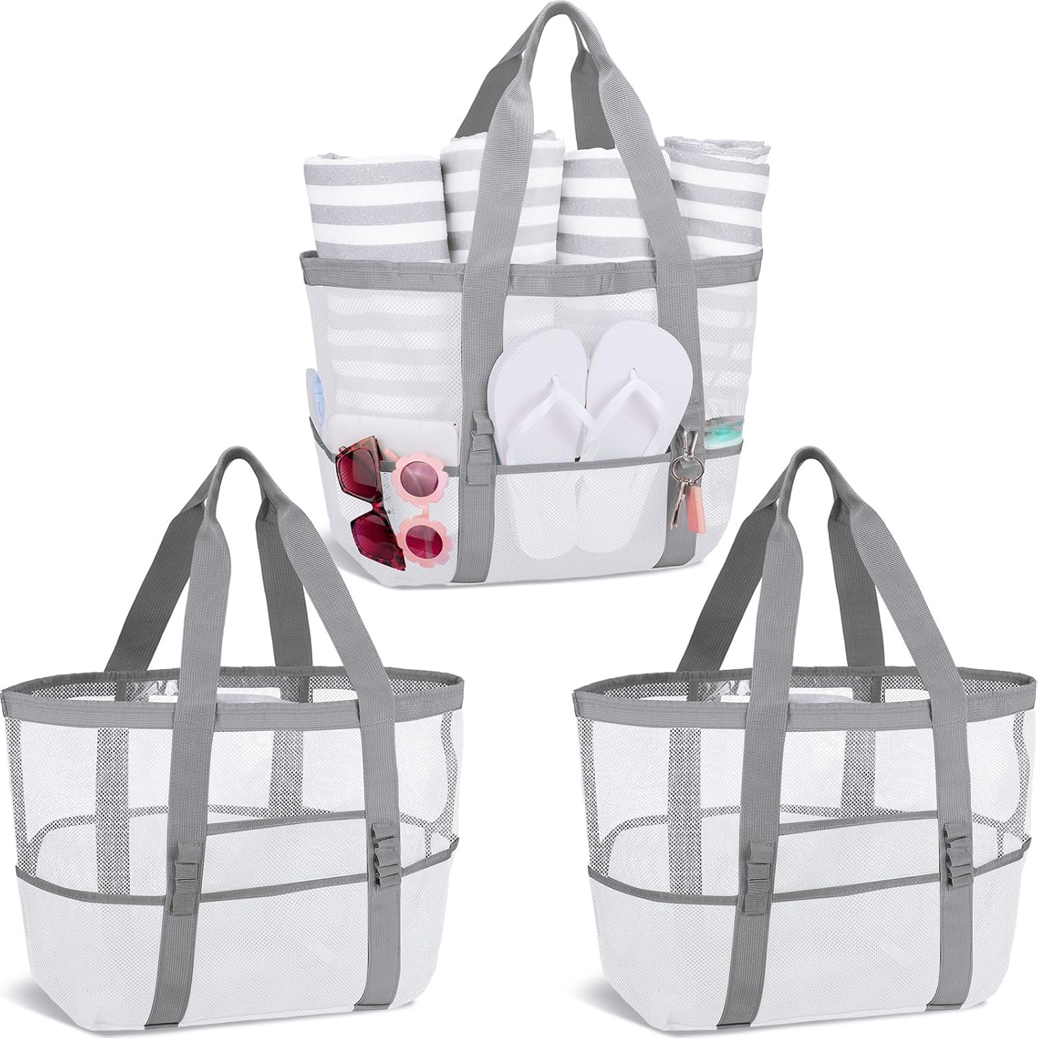 Hillban Large Mesh Beach Bag Tote Waterproof Lightweight Summer for Pool Travel Market Outdoor Camping(Sky Blue,6 Pcs) - Image 11