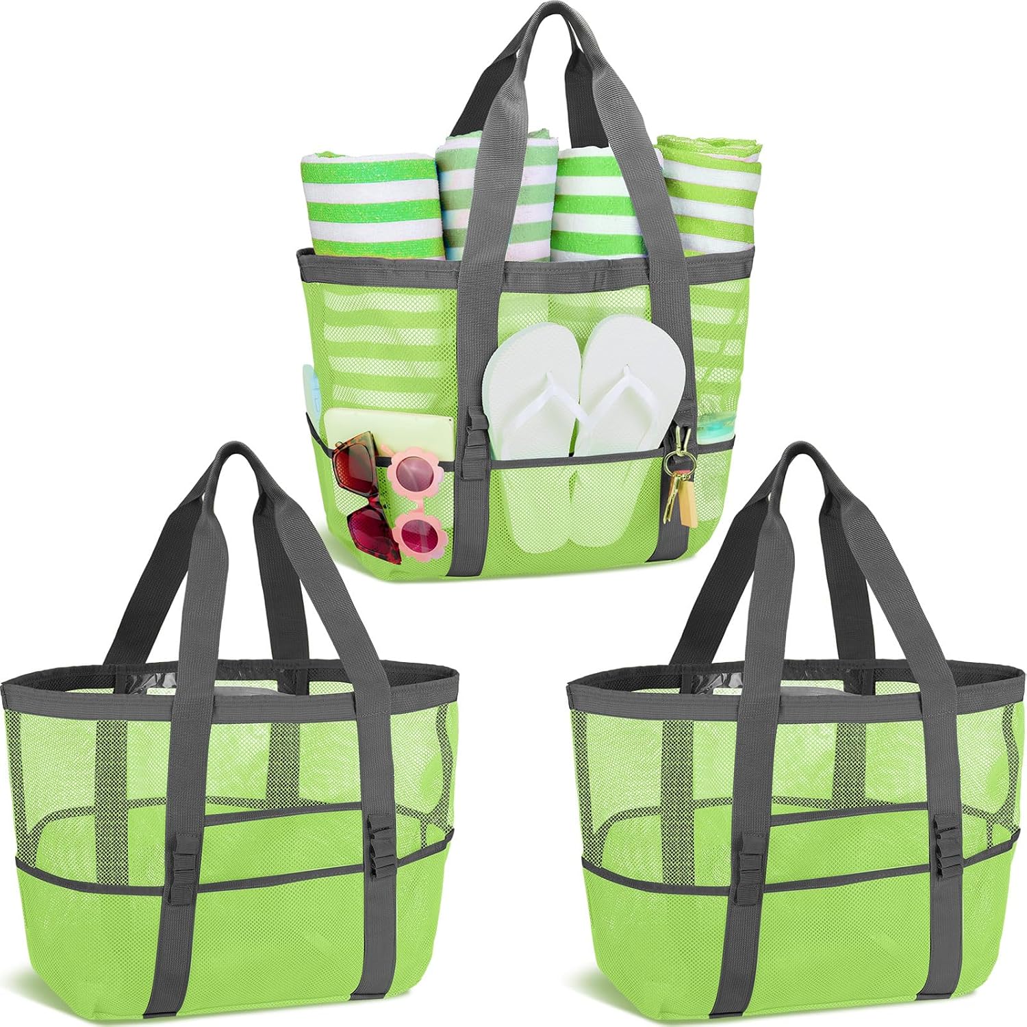 Hillban Large Mesh Beach Bag Tote Waterproof Lightweight Summer for Pool Travel Market Outdoor Camping(Sky Blue,6 Pcs) - Image 14