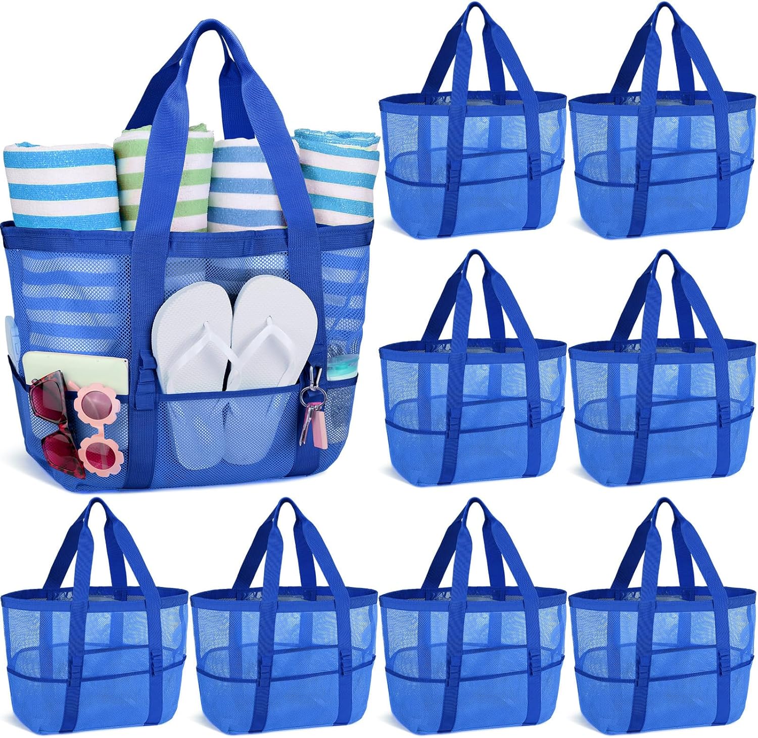 Hillban Large Mesh Beach Bag Tote Waterproof Lightweight Summer for Pool Travel Market Outdoor Camping(Sky Blue,6 Pcs) - Image 18