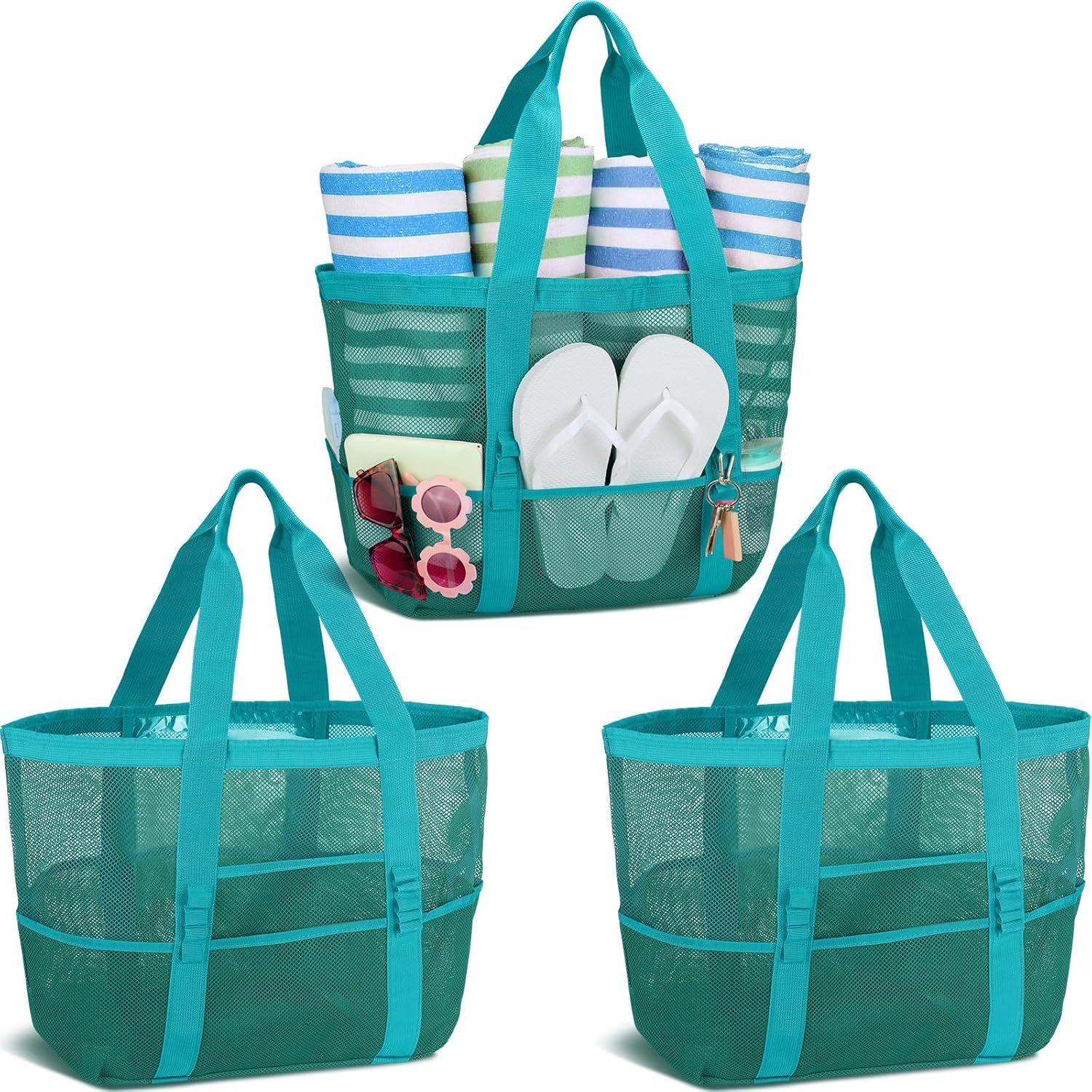 Hillban Large Mesh Beach Bag Tote Waterproof Lightweight Summer for Pool Travel Market Outdoor Camping(Sky Blue,6 Pcs) - Image 13