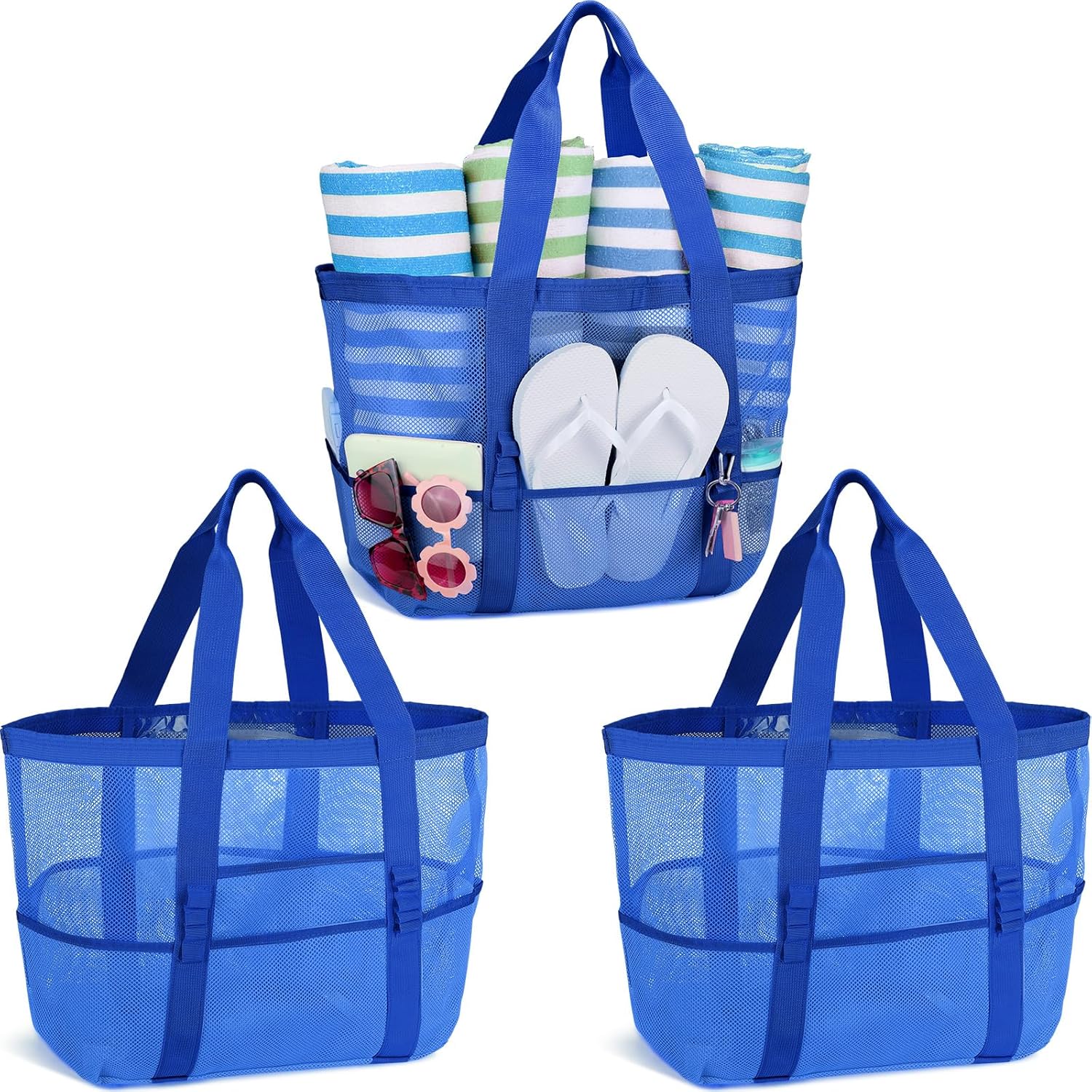 Hillban Large Mesh Beach Bag Tote Waterproof Lightweight Summer for Pool Travel Market Outdoor Camping(Sky Blue,6 Pcs) - Image 12