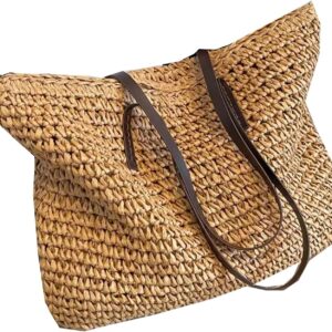 HYEFOMW Women's Large Capacity 2024 Spring And Summer Versatile Woven Shoulder Bag Commuter Straw Tote Bag(A)