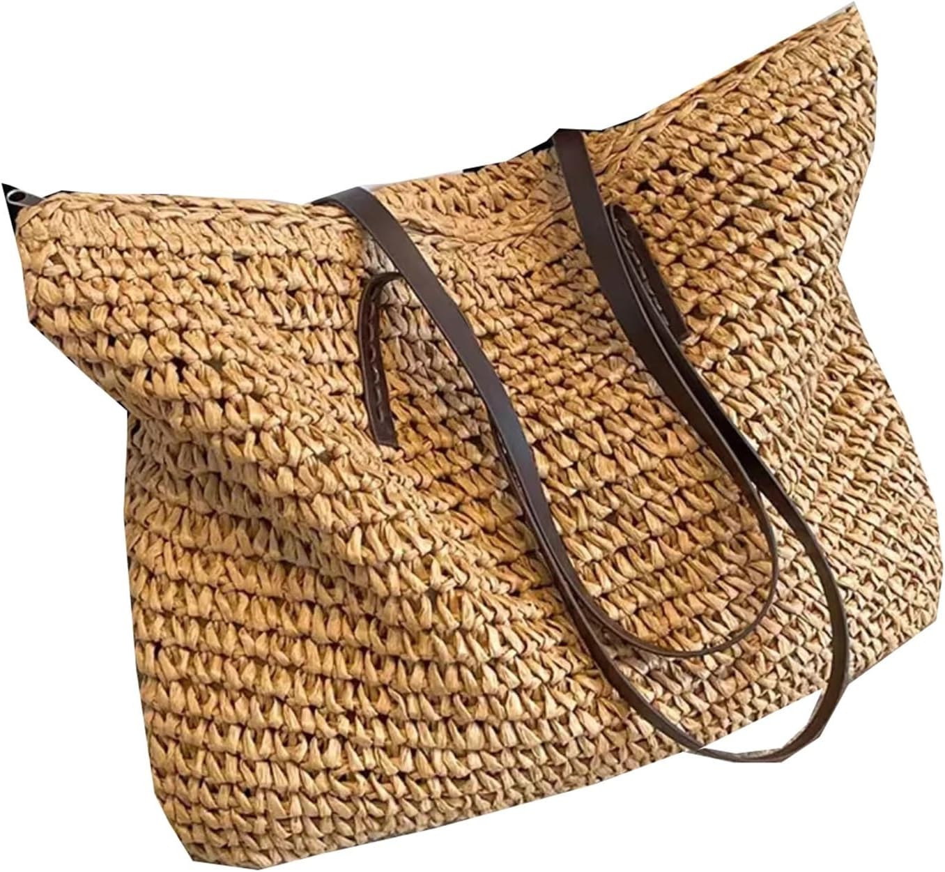 HYEFOMW Women's Large Capacity 2024 Spring And Summer Versatile Woven Shoulder Bag Commuter Straw Tote Bag(A)