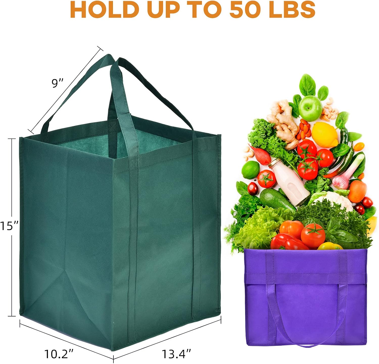 JERIA 24-Pack Reusable Grocery Bags,Large Washable Foldable Shopping Bags,Heavy Duty Tote Bags with Reinforced Handles - Image 2