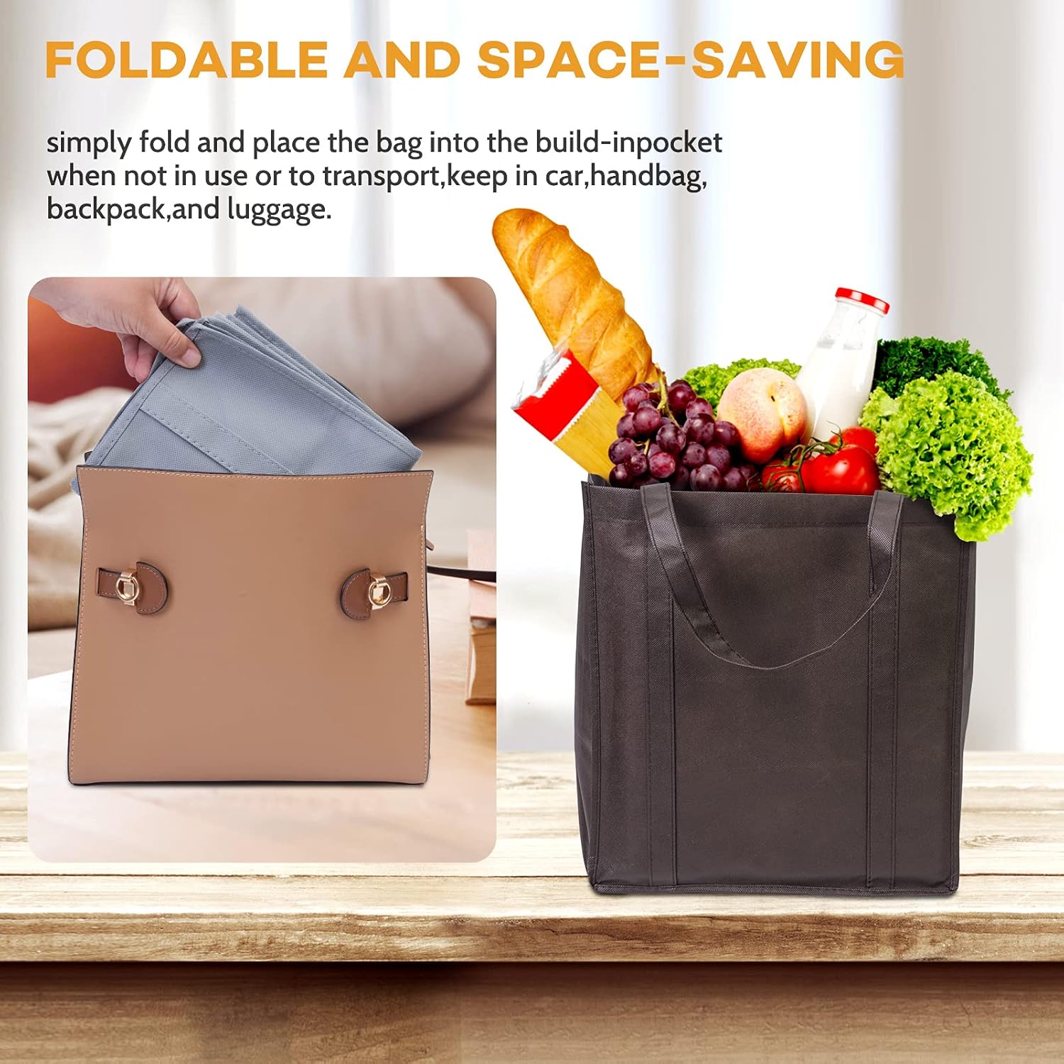 JERIA 24-Pack Reusable Grocery Bags,Large Washable Foldable Shopping Bags,Heavy Duty Tote Bags with Reinforced Handles - Image 5