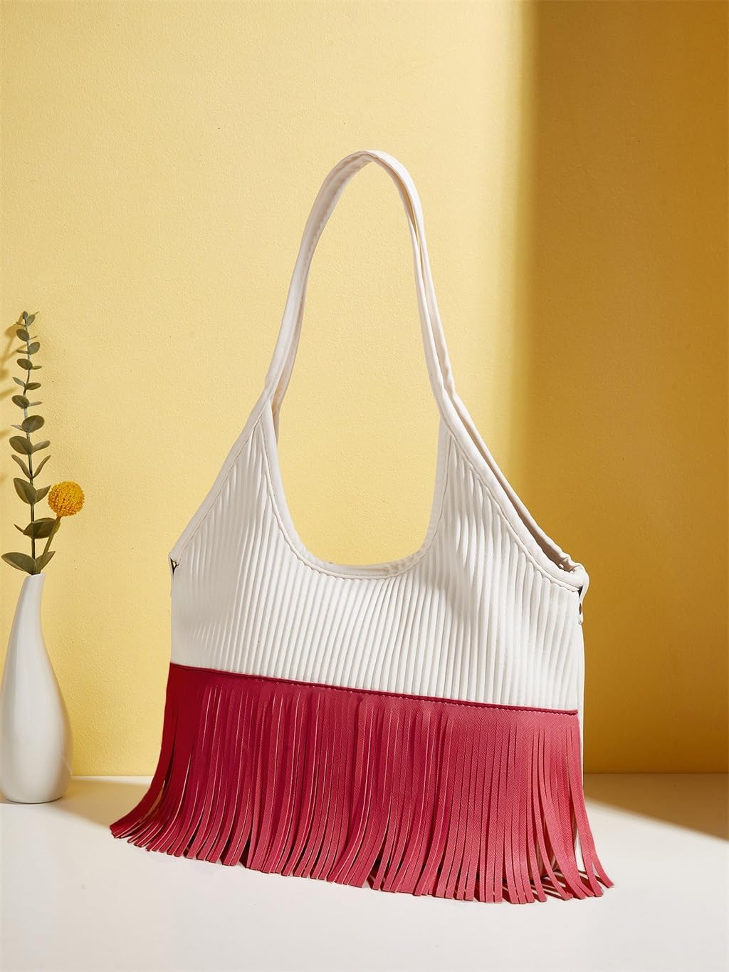 JOQWJPOIJ Bag Fringe Accessorized upper shoulder Tote bag Spring\/Summer vintage multi-zip - Image 4