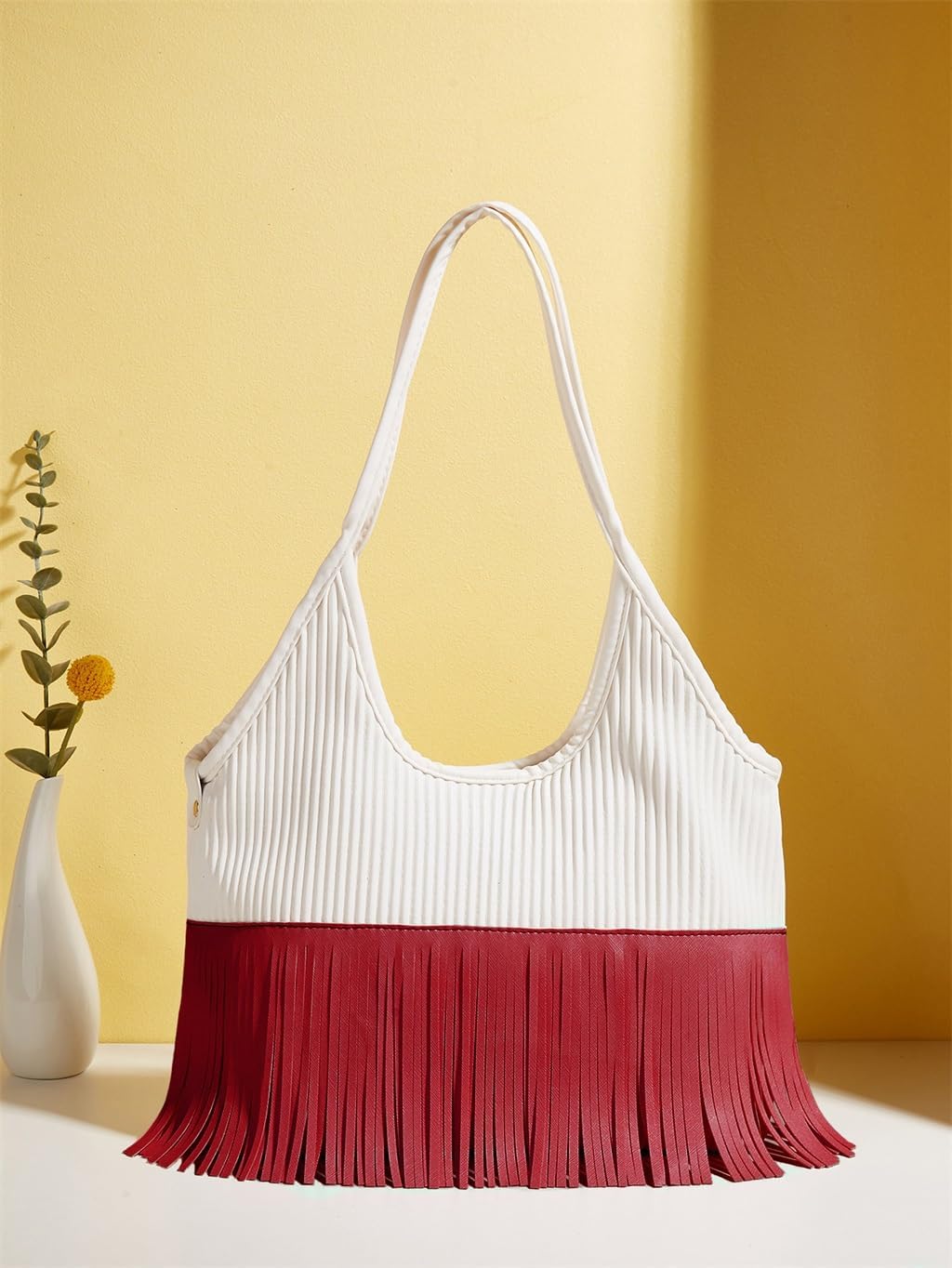 JOQWJPOIJ Bag Fringe Accessorized upper shoulder Tote bag Spring\/Summer vintage multi-zip - Image 2