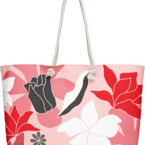 Large Beach Tote Bag for Women – Pink Floral Print | Summer Vacation Bag with Rope Handles | Lightweight Canvas Shoulder Bag | Pool, Travel, Beach Essentials