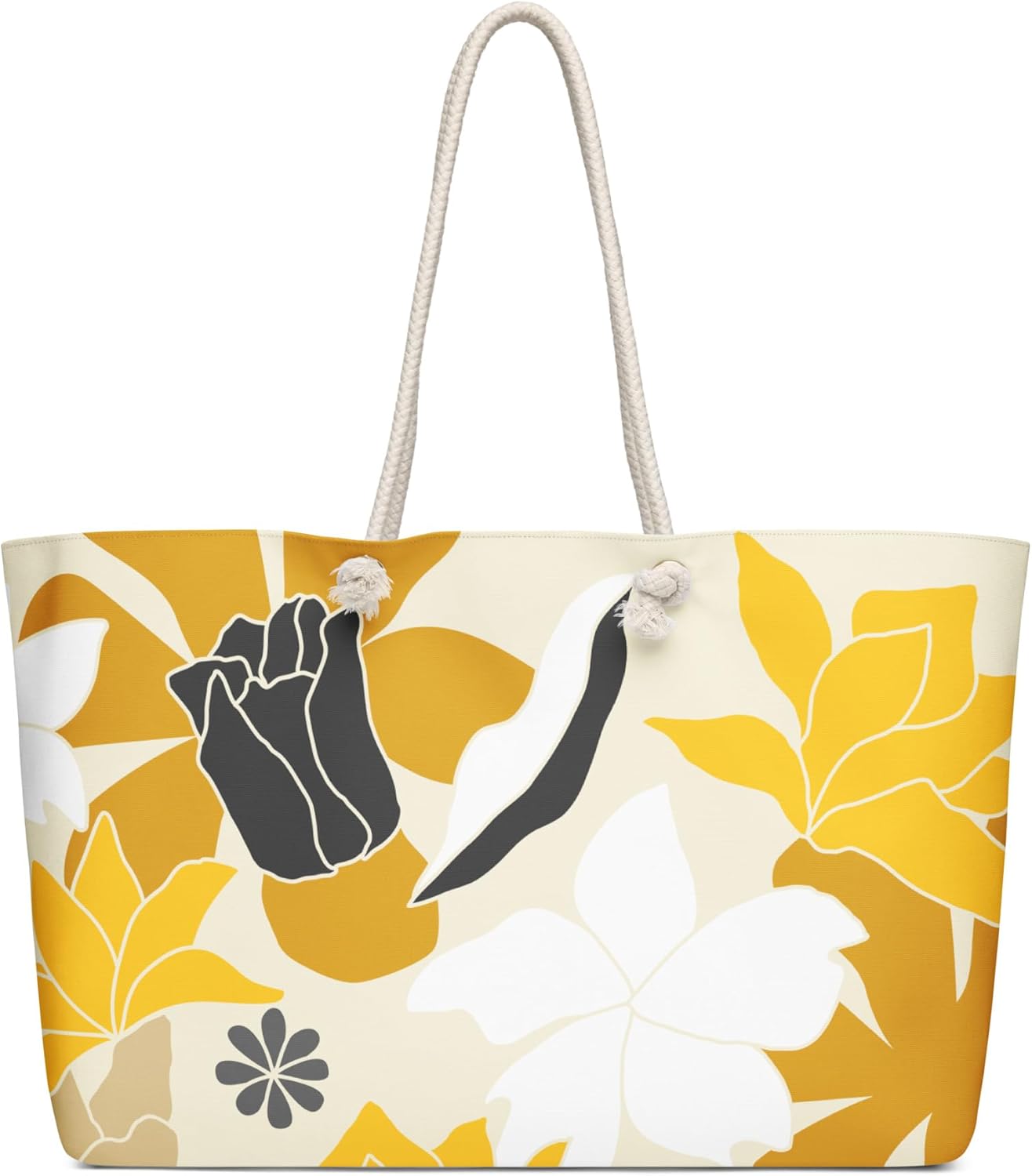 Large Beach Tote Bag for Women – Yellow Floral Print | Summer Vacation Bag with Rope Handles | Lightweight Canvas Shoulder Bag | Pool, Travel, Beach Essentials