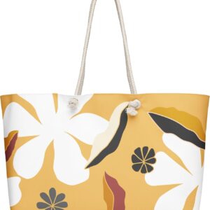 Large Beach Tote Bag for Women – Yellow Floral Print | Summer Vacation Bag with Rope Handles | Lightweight Canvas Shoulder Bag | Pool, Travel, Beach Essentials