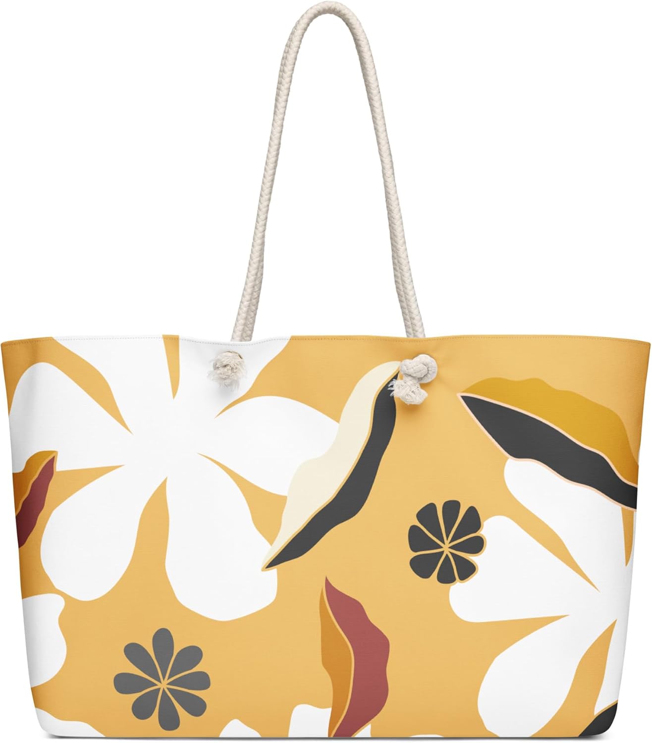 Large Beach Tote Bag for Women – Yellow Floral Print | Summer Vacation Bag with Rope Handles | Lightweight Canvas Shoulder Bag | Pool, Travel, Beach Essentials