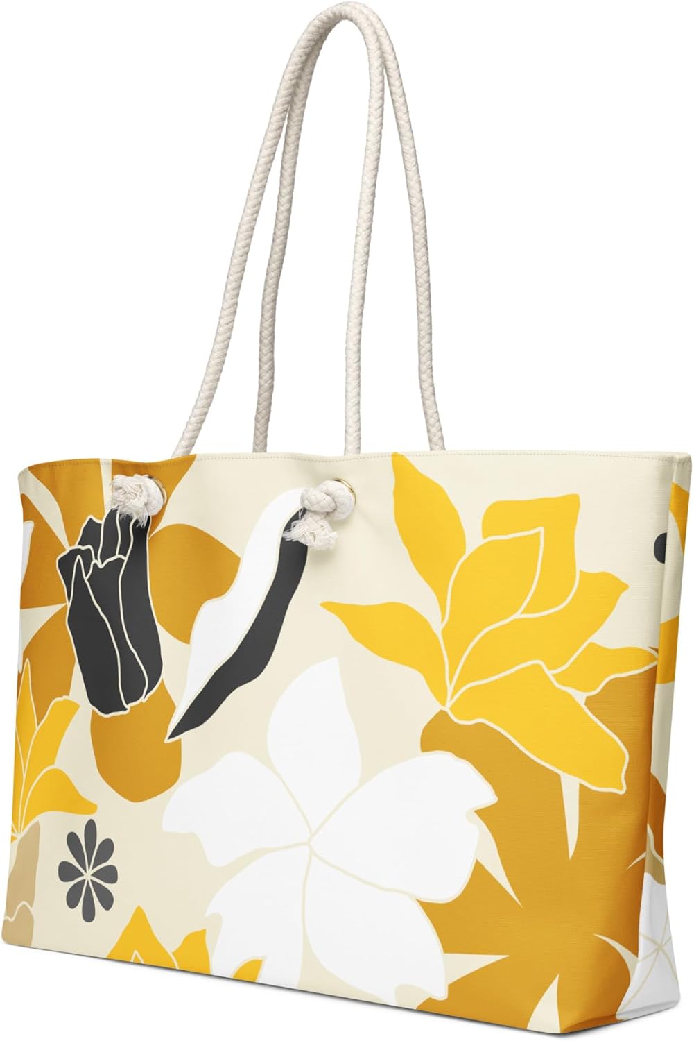 Large Beach Tote Bag for Women – Yellow Floral Print | Summer Vacation Bag with Rope Handles | Lightweight Canvas Shoulder Bag | Pool, Travel, Beach Essentials - Image 5