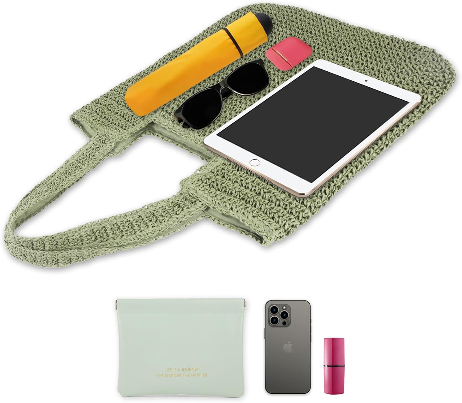 Large Straw Beach Bag for Women with Coin Purse, Woven Tote Bag Summer bag Travel Shoulder Handbag(Green) - Image 7