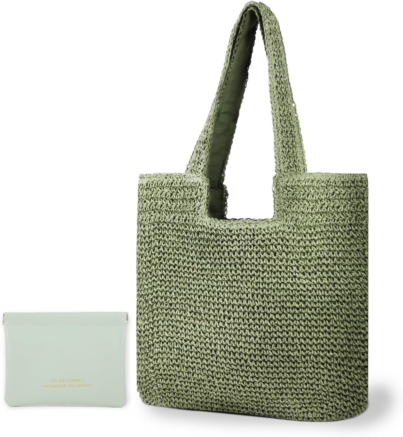 Large Straw Beach Bag for Women with Coin Purse, Woven Tote Bag Summer bag Travel Shoulder Handbag(Green)