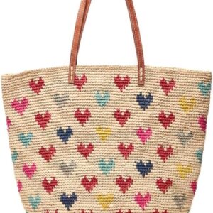 MAR Y SOL Amelie Hearts Crocheted Raffia Straw Carryall Tote Bag