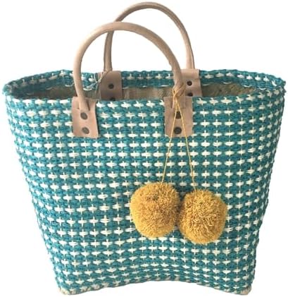 MAR Y SOL Hadley Tote Handwoven Raffia Bag with Leather Handles & Pom Pom Fruit Charm, Full Size or Mini in Multiple Colors - Image 3