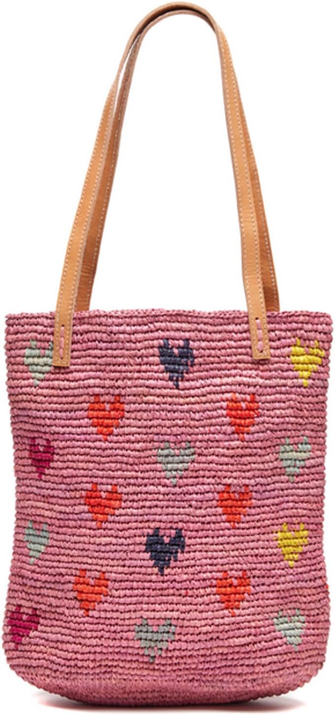 MAR Y SOL Women's Amelie II Hearts Crocheted Raffia Straw Mini Tote Bag - Image 5
