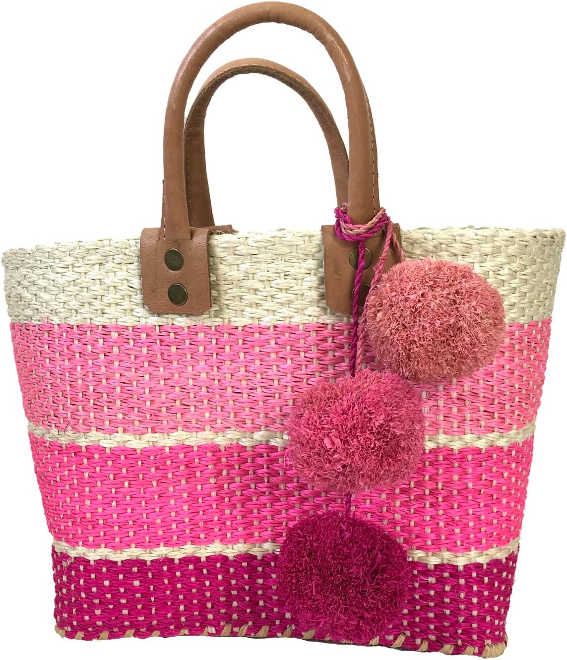 MAR Y SOL Women's Samana II Ombre Stripe Sisal Handheld Mini Tote Straw Bag w Pom Pom - Image 4