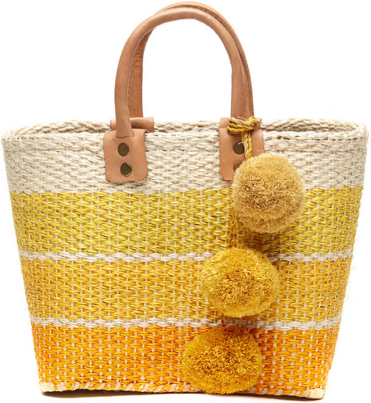 MAR Y SOL Women's Samana II Ombre Stripe Sisal Handheld Mini Tote Straw Bag w Pom Pom - Image 3