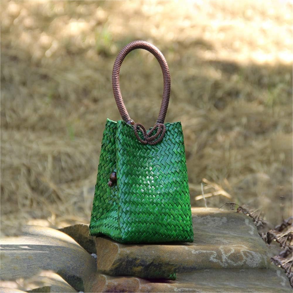 Mini Green Straw Rattan Tote Handbag - Image 5