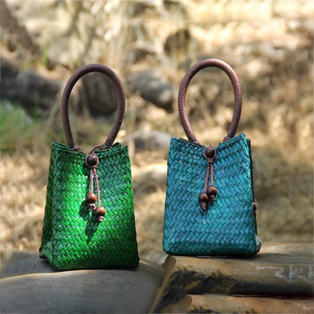 Mini Green Straw Rattan Tote Handbag - Image 6