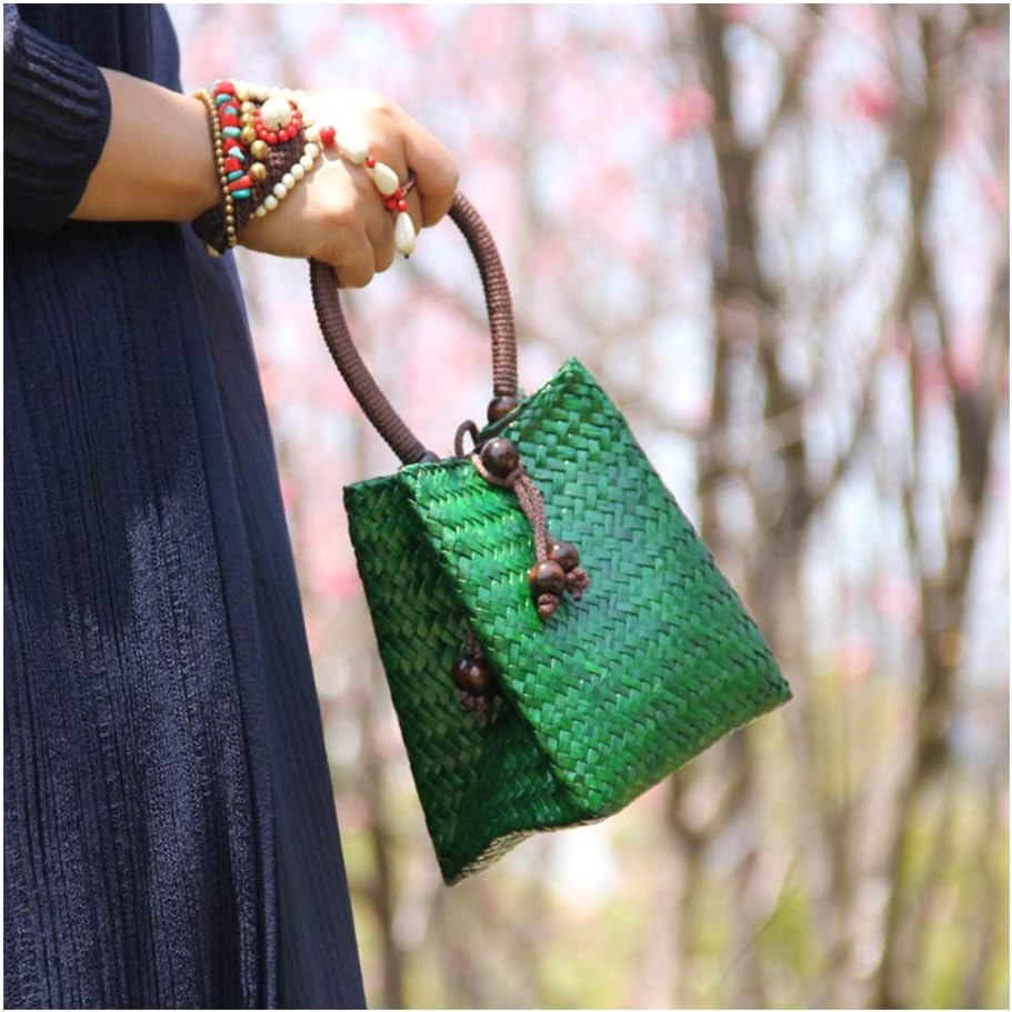 Mini Green Straw Rattan Tote Handbag - Image 2