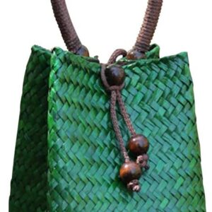 Mini Green Straw Rattan Tote Handbag