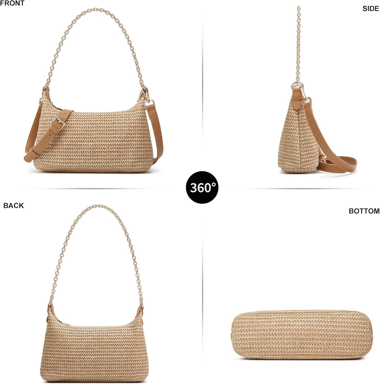 MOPOVO Women's Straw Woven Shoulder Bag Beach Purse Summer Vacation Tote Handbag - Image 5