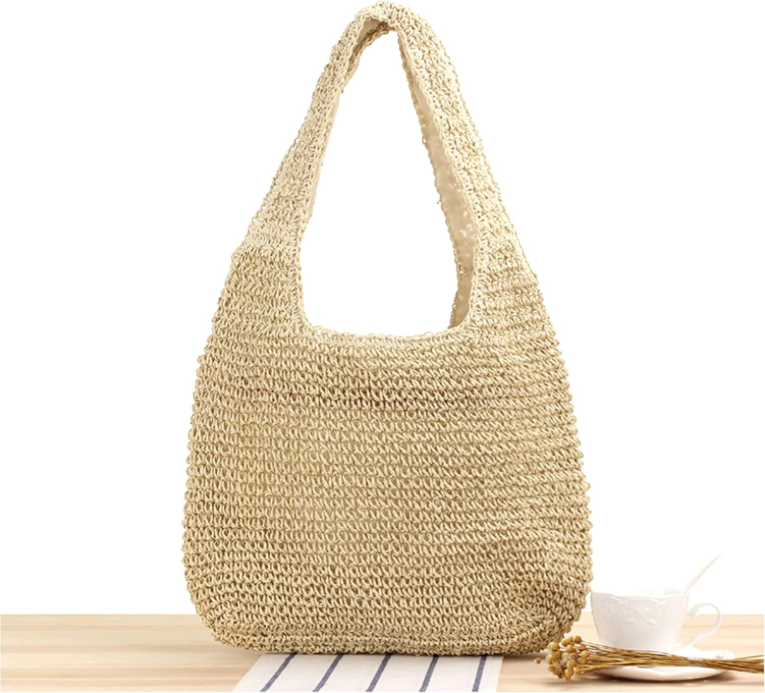 Naimo Women Straw Beach Shoulder Bag Woven Tote Handbag Large Handmade Weaving Summer Casual Hobo Bag - Image 4