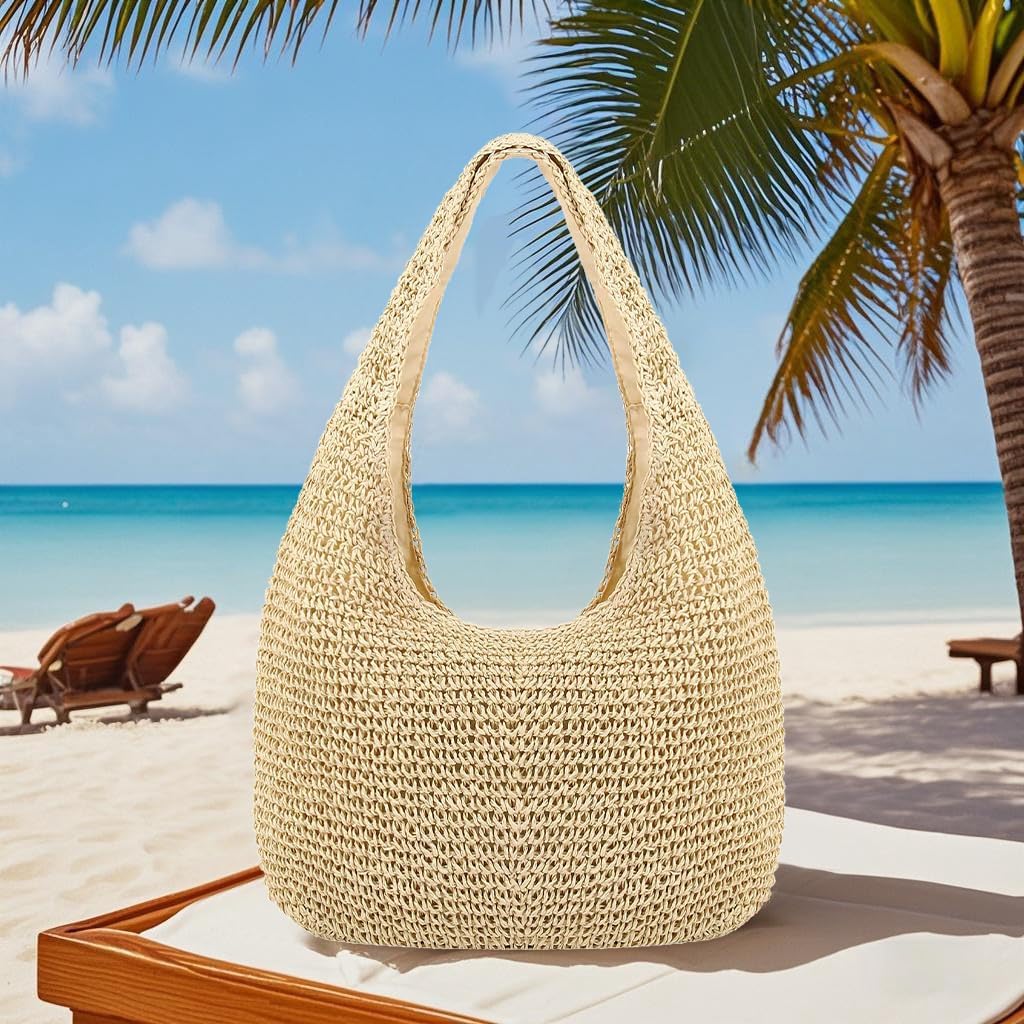 Naimo Women Straw Beach Shoulder Bag Woven Tote Handbag Large Handmade Weaving Summer Casual Hobo Bag - Image 3