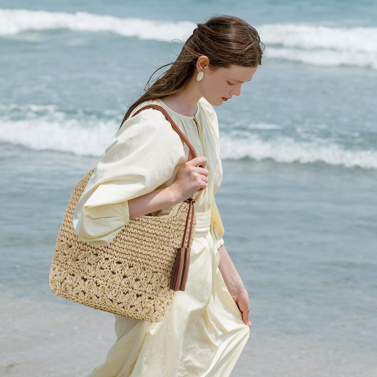 NEWROGENG Straw Purses for Women 2025, Large Beach Bag Summer Woven Tote Bag with Tassels Beach Tote for Vacation - Image 3